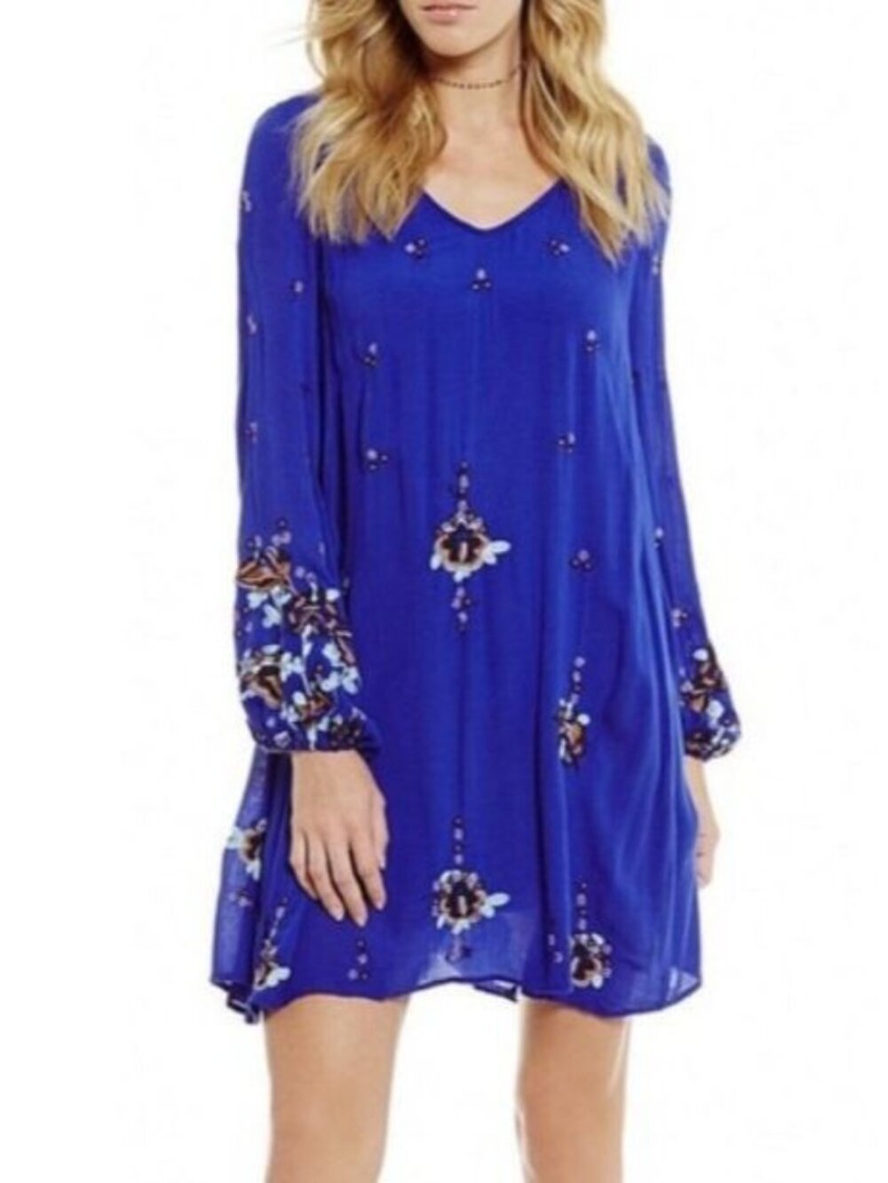 Free People Oxford Embroidered Gyspy Swing Mini Dress